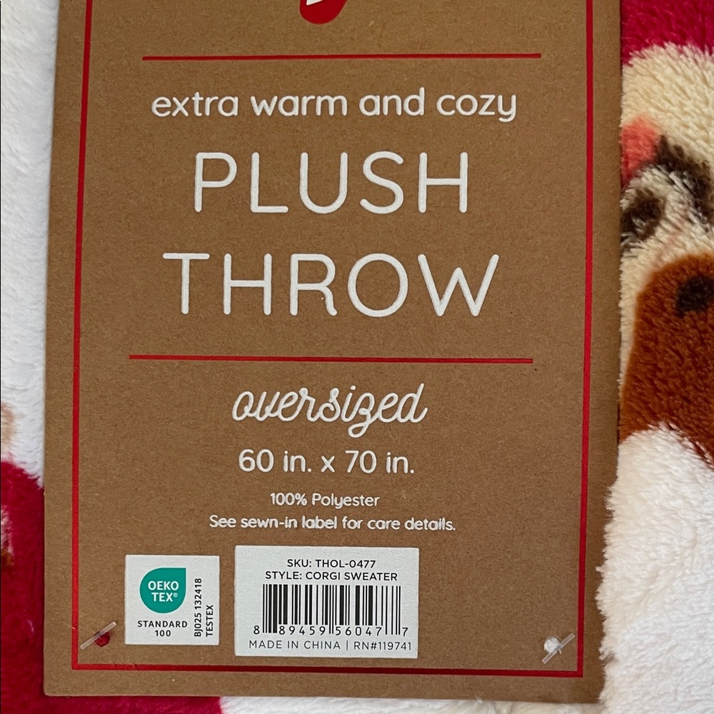 Plush Dog Throw Blanket - Red and White - Picture 5 of 6